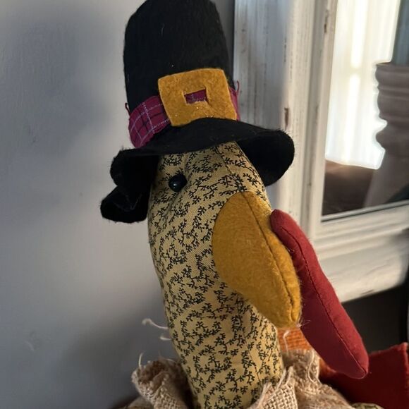 Farmhouse Color Rustic Multi-Fabric Thanksgiving Stuffed Turkey 19” Table Topper - Picture 4 of 16